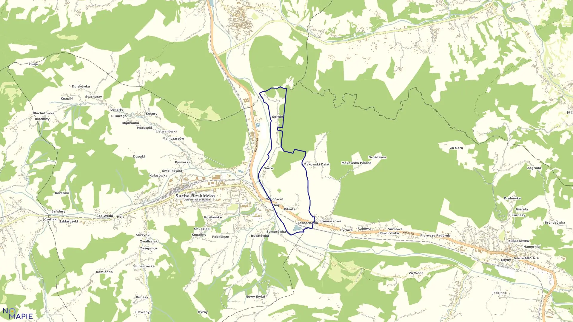 Mapa obrębu Sucha - Obręb Maków w mieście Sucha Beskidzka